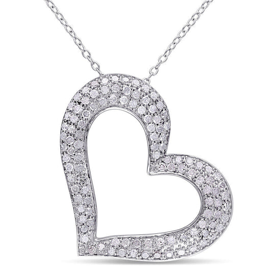 1 CT. T.W. Natural Diamond Tilted Heart Pendant in Sterling Silver