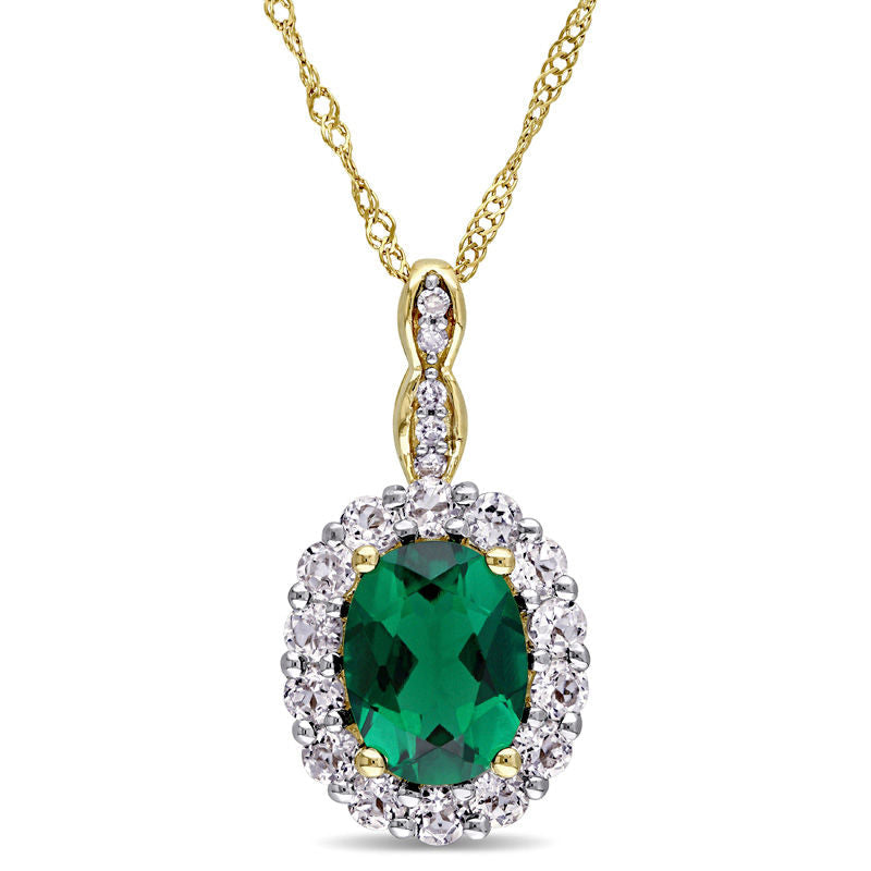 Oval Lab-Created Emerald, White Topaz and Diamond Accent Frame Pendant in 14K Gold û 17