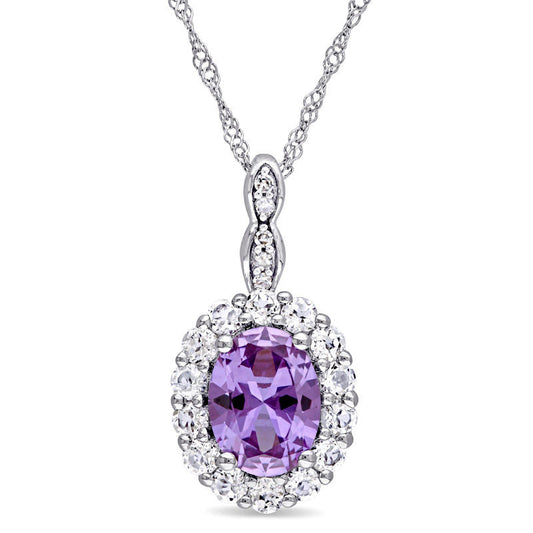 Oval Lab-Created Alexandrite, White Topaz and Diamond Accent Frame Pendant in 14K White Gold û 17