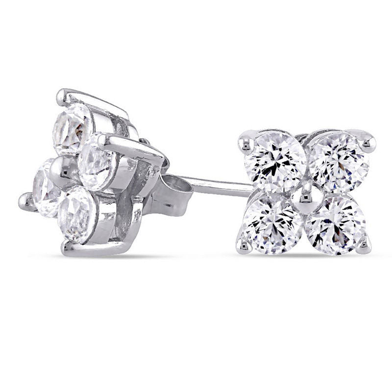 Lab-Created White Sapphire Quad Stud Earrings in 10K White Gold