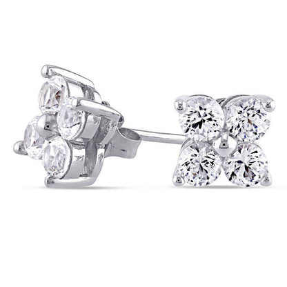 Lab-Created White Sapphire Quad Stud Earrings in 10K White Gold
