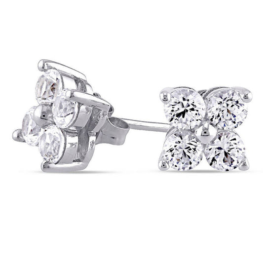 Lab-Created White Sapphire Quad Stud Earrings in 10K White Gold