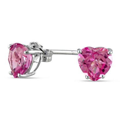 6.0mm Hear-Shaped Lab-Created Pink Sapphire Stud Earrings in 10K White Gold