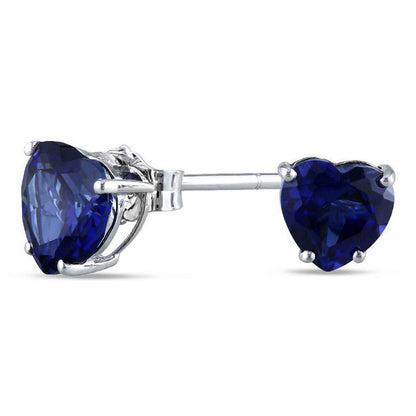 6.0mm Hear-Shaped Lab-Created Blue Sapphire Stud Earrings in 10K White Gold