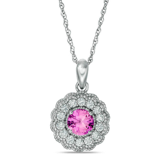 6.0mm Lab-Created Pink and White Sapphire Flower Pendant in Sterling Silver