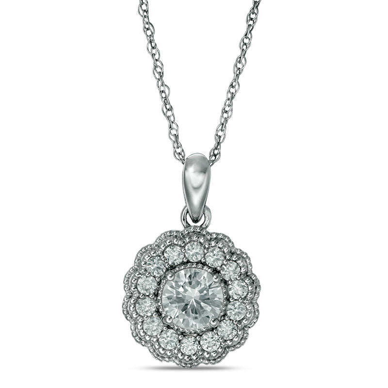 6.0mm Lab-Created White Sapphire Flower Pendant in Sterling Silver