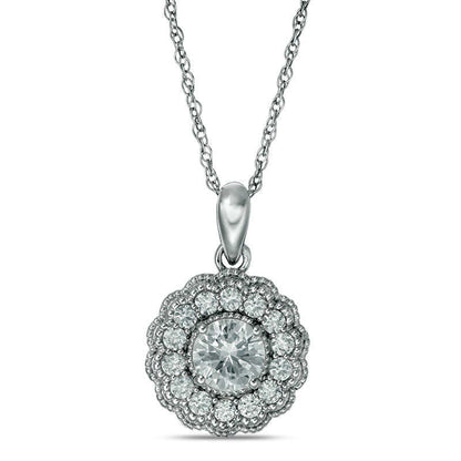 6.0mm Lab-Created White Sapphire Flower Pendant in Sterling Silver