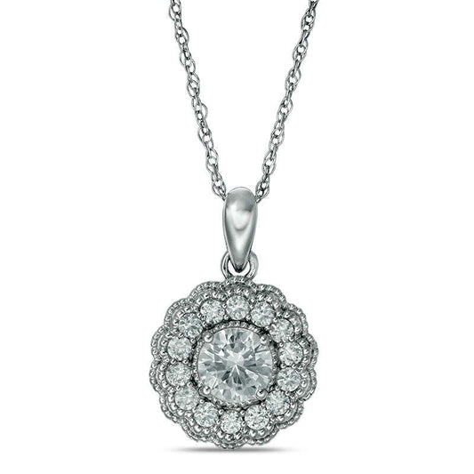 6.0mm Lab-Created White Sapphire Flower Pendant in Sterling Silver