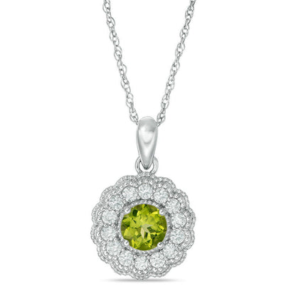 6.0mm Peridot and Lab-Created White Sapphire Flower Pendant in Sterling Silver