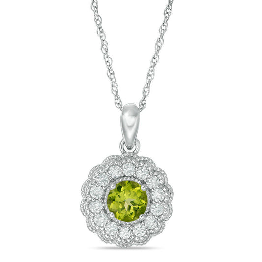 6.0mm Peridot and Lab-Created White Sapphire Flower Pendant in Sterling Silver