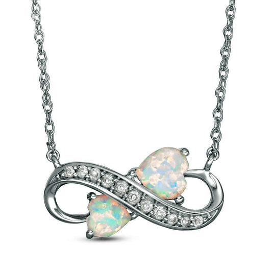 6.0mm Heart-Shaped Lab-Created Opal and White Sapphire Infinity Necklace in Sterling Silver
