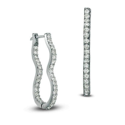 1.5 CT. T.W. Diamond Inside-Out Curve Hoop Earrings in 10K White Gold