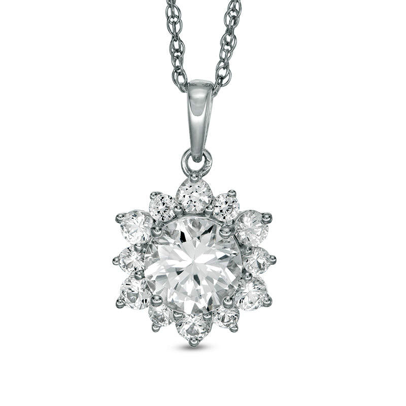 7.0mm Lab-Created White Sapphire Sunburst Pendant in Sterling Silver