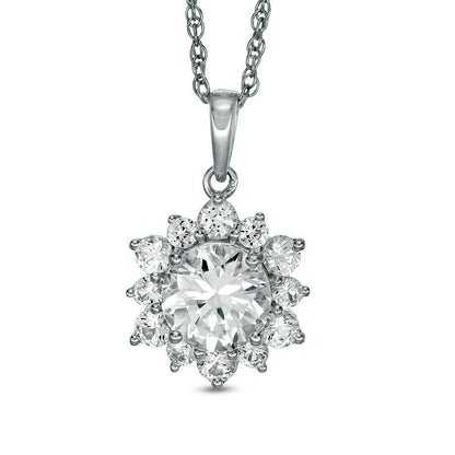 7.0mm Lab-Created White Sapphire Sunburst Pendant in Sterling Silver