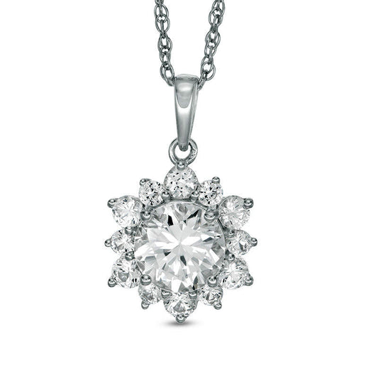 7.0mm Lab-Created White Sapphire Sunburst Pendant in Sterling Silver