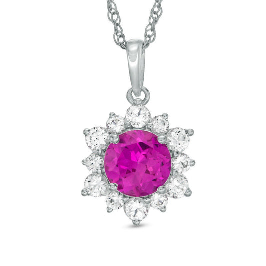 7.0mm Lab-Created Pink and White Sapphire Sunburst Pendant in Sterling Silver