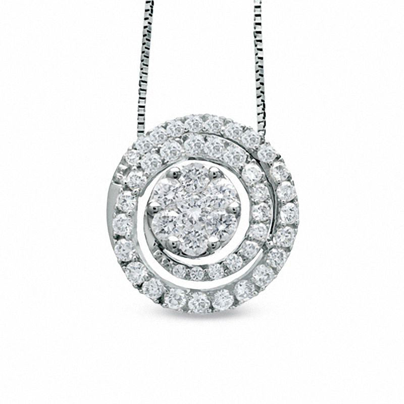 0.75 CT. T.W. Natural Diamond Swirl Flower Pendant in 14K White Gold