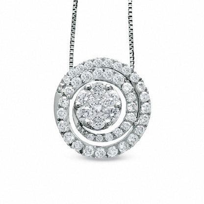 0.75 CT. T.W. Natural Diamond Swirl Flower Pendant in 14K White Gold
