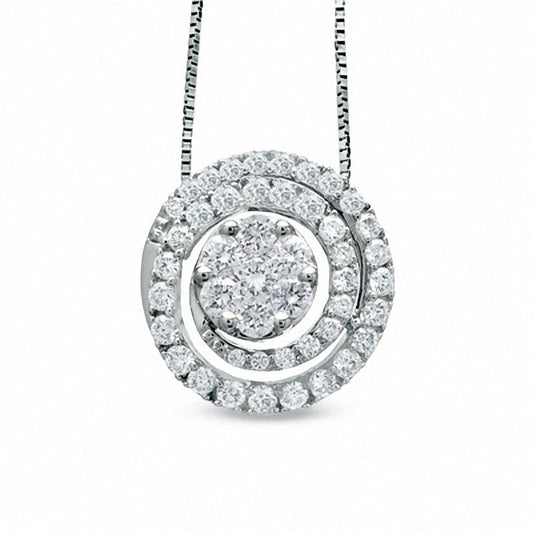 0.75 CT. T.W. Natural Diamond Swirl Flower Pendant in 14K White Gold