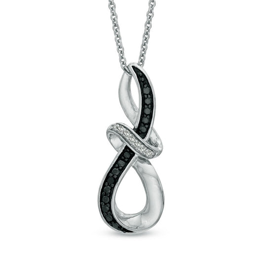 Enhanced Black and White Natural Diamond Accent Abstract Infinity Pendant in Sterling Silver