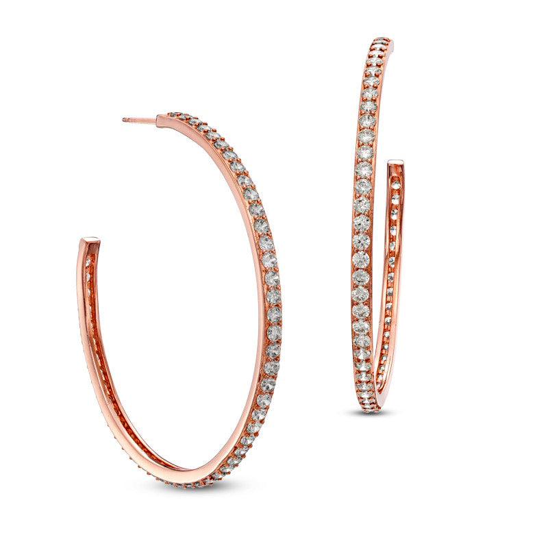 Lab-Created White Sapphire Hoop Earrings in Sterling Silver with 18K Rose Gold Plate