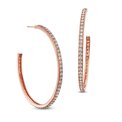 Lab-Created White Sapphire Hoop Earrings in Sterling Silver with 18K Rose Gold Plate