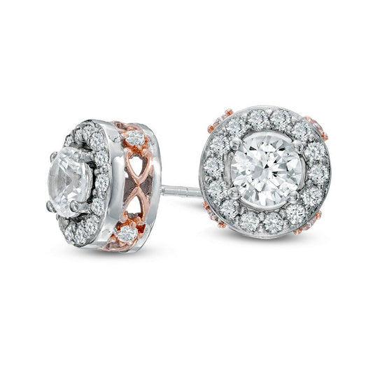 5.0mm Lab-Created White Sapphire Frame Stud Earrings in Sterling Silver with 18K Rose Gold Plate
