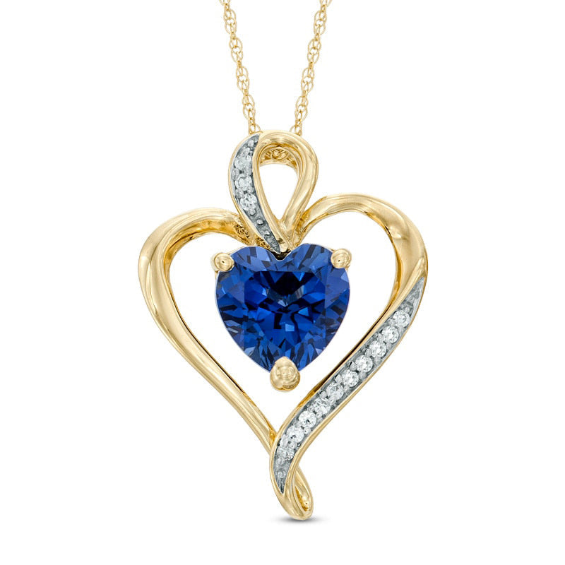 8.0mm Heart-Shaped Lab-Created Blue and White Sapphire Heart Pendant in Sterling Silver with 14K Gold Plate