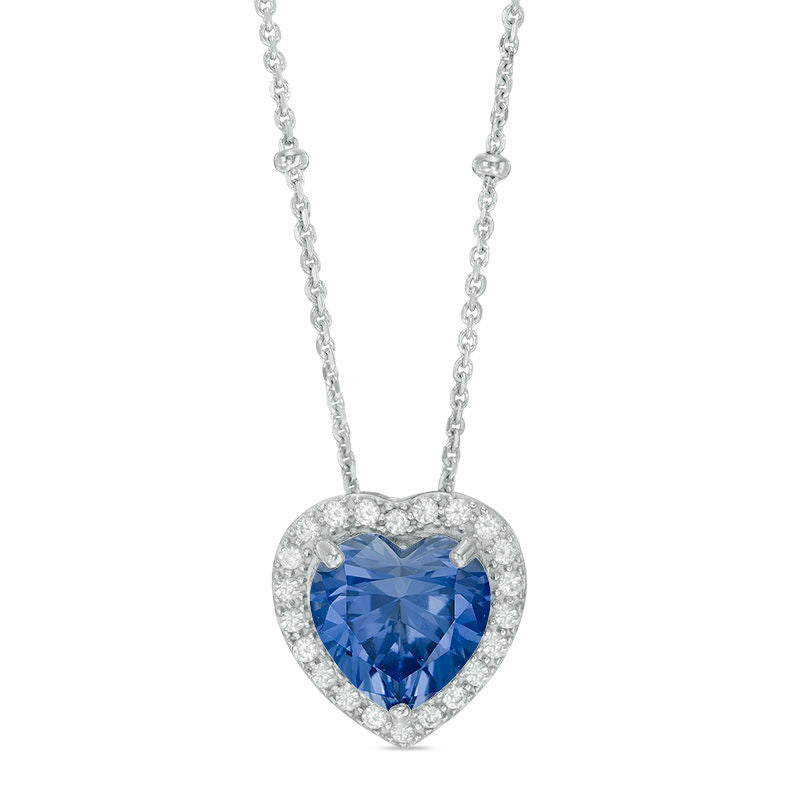 9.0mm Heart-Shaped Lab-Created Blue and White Sapphire Frame Pendant in Sterling Silver