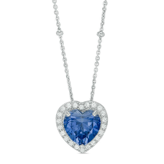 9.0mm Heart-Shaped Lab-Created Blue and White Sapphire Frame Pendant in Sterling Silver