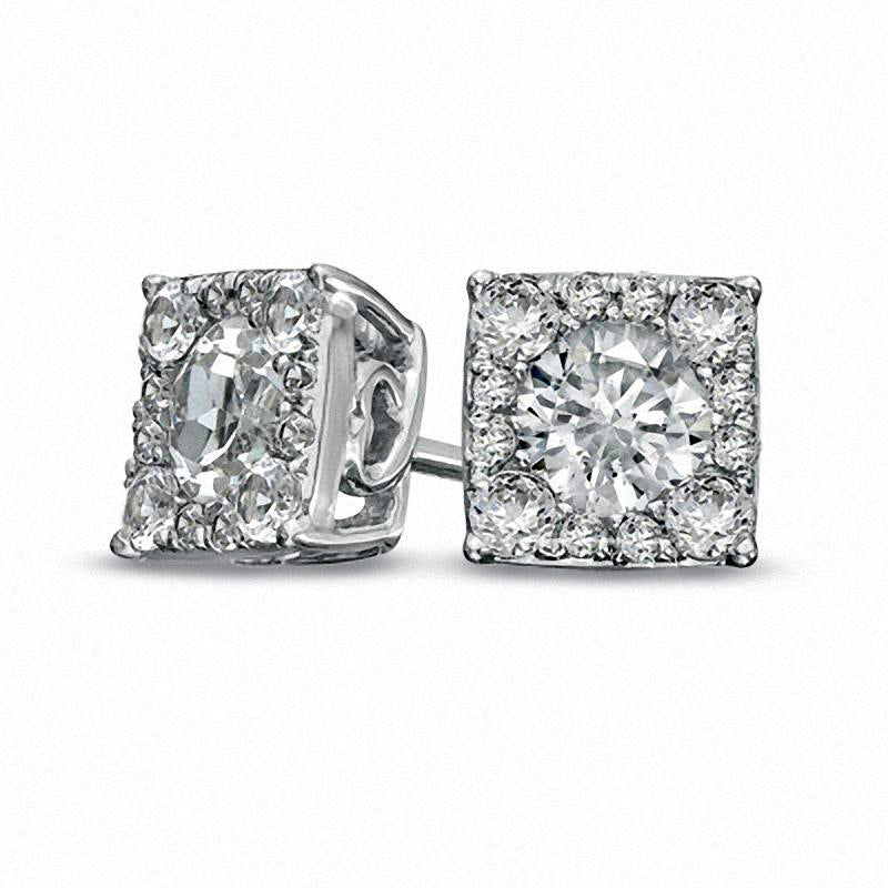 Lab-Created White Sapphire Composite Square Stud Earrings in Sterling Silver