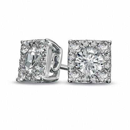 Lab-Created White Sapphire Composite Square Stud Earrings in Sterling Silver