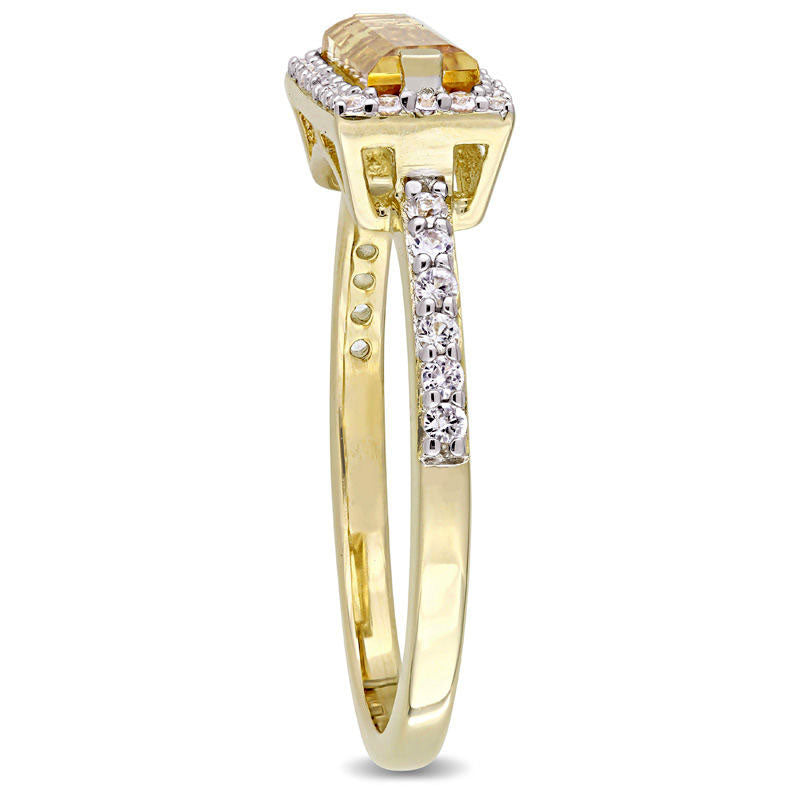 Sideways Baguette Citrine and White Sapphire Frame Ring in Sterling Silver with Yellow Rhodium