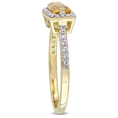 Sideways Baguette Citrine and White Sapphire Frame Ring in Sterling Silver with Yellow Rhodium