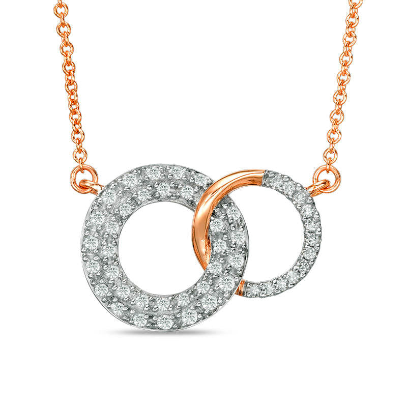 0.25 CT. T.W. Natural Diamond Interlocking Circles Necklace in 14K Rose Gold