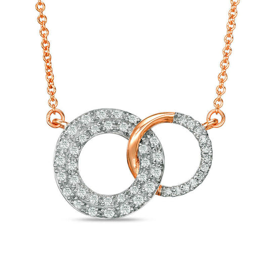 0.25 CT. T.W. Natural Diamond Interlocking Circles Necklace in 14K Rose Gold
