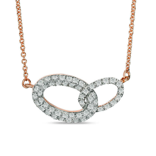0.25 CT. T.W. Natural Diamond Interlocking Ovals Necklace in 14K Rose Gold