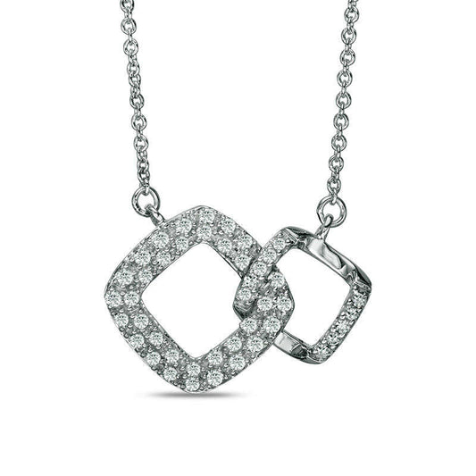 0.25 CT. T.W. Natural Diamond Interlocking Squares Necklace in 14K White Gold