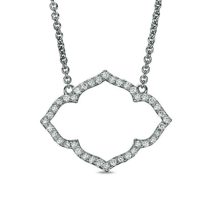 0.2 CT. T.W. Natural Diamond Lotus Outline Necklace in 14K White Gold