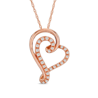 0.17 CT. T.W. Natural Diamond Swirl Heart Pendant in 10K Rose Gold