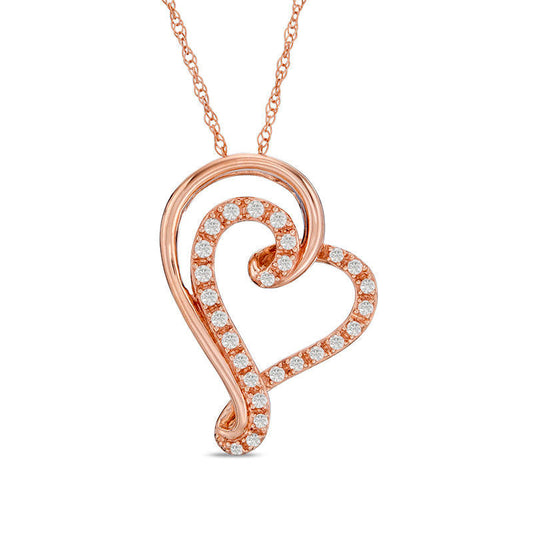 0.17 CT. T.W. Natural Diamond Swirl Heart Pendant in 10K Rose Gold
