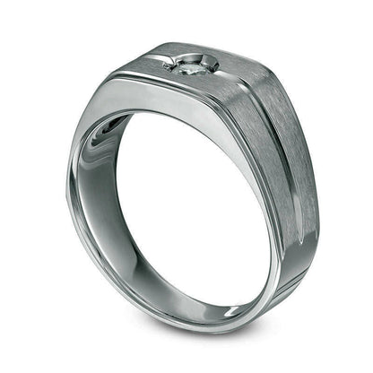 Men's 0.20 CT. Natural Clarity Enhanced Diamond Solitaire Brushed Wedding Band in Solid 14K White Gold