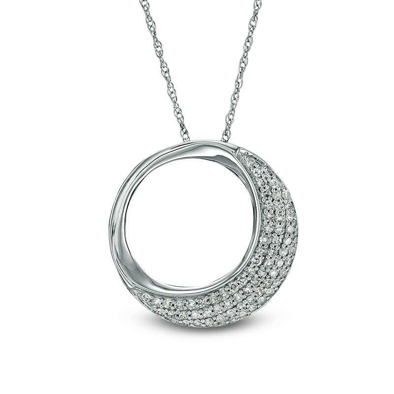 0.25 CT. T.W. Natural Diamond Open Circle Pendant in 10K White Gold