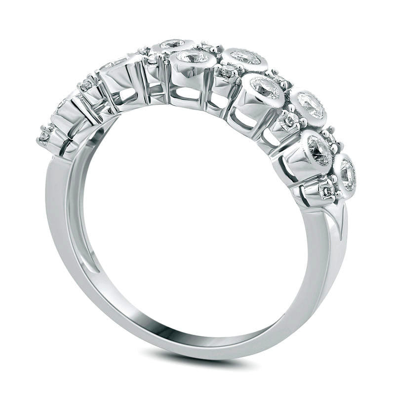0.50 CT. T.W. Natural Diamond Alternating Double Row Anniversary Band in Solid 10K White Gold