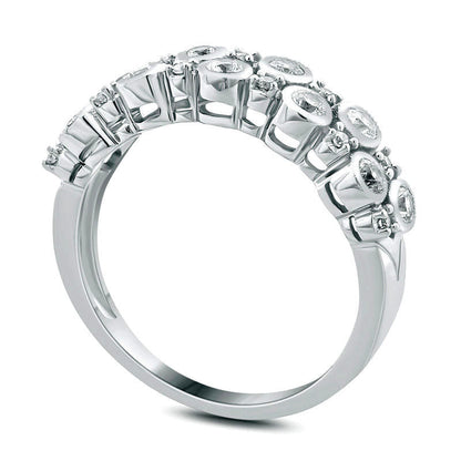 0.50 CT. T.W. Natural Diamond Alternating Double Row Anniversary Band in Solid 10K White Gold