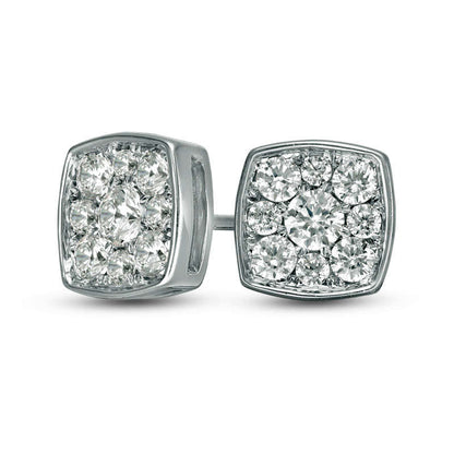 0.75 CT. T.W. Diamond Cushion Frame Stud Earrings in 10K White Gold
