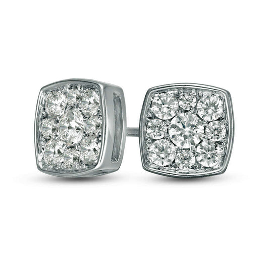 0.75 CT. T.W. Diamond Cushion Frame Stud Earrings in 10K White Gold