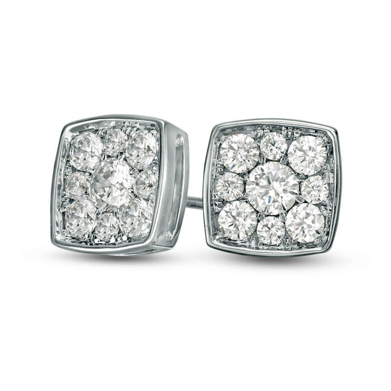 1 CT. T.W. Diamond Cushion Frame Stud Earrings in 10K White Gold