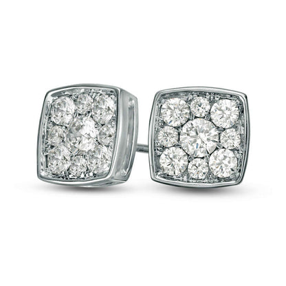 1 CT. T.W. Diamond Cushion Frame Stud Earrings in 10K White Gold