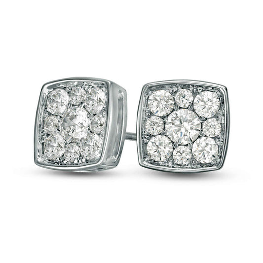 1 CT. T.W. Diamond Cushion Frame Stud Earrings in 10K White Gold